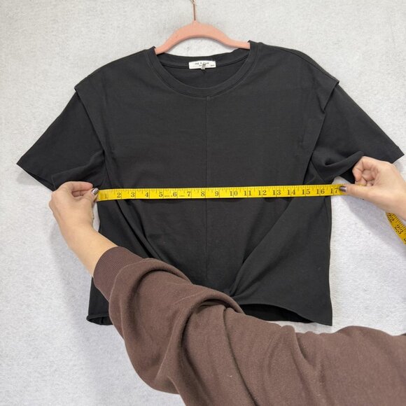 rag & bone Shirt Womens XS Black Tie Front Knot Hem Short Sleeve Crewneck Tee - Picture 4 of 9